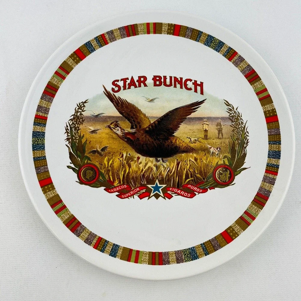 Pottery Barn Star Bunch Fireside Club 2 Salad Plate‎ Lot Hunting Bird Cigar Box